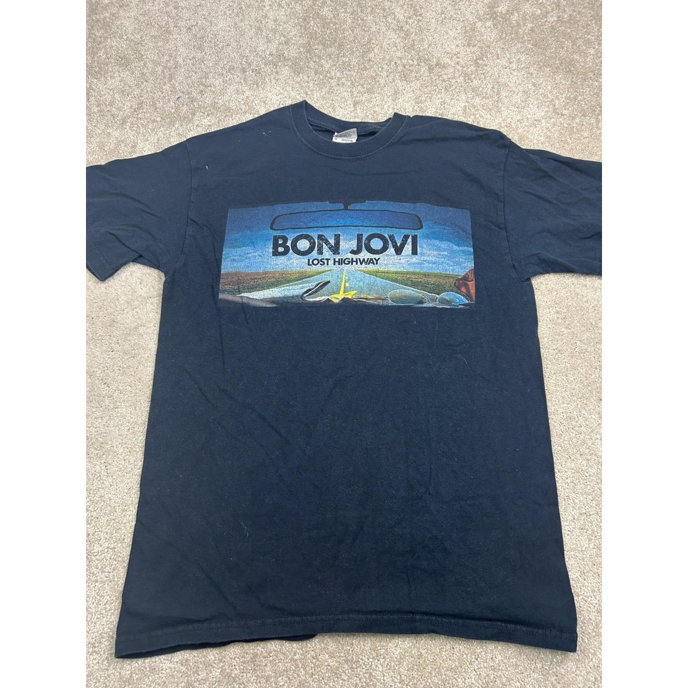 Bon Jovi Shirt Mens Medium Black Lost Highway Live In Your Face Graphic Tee